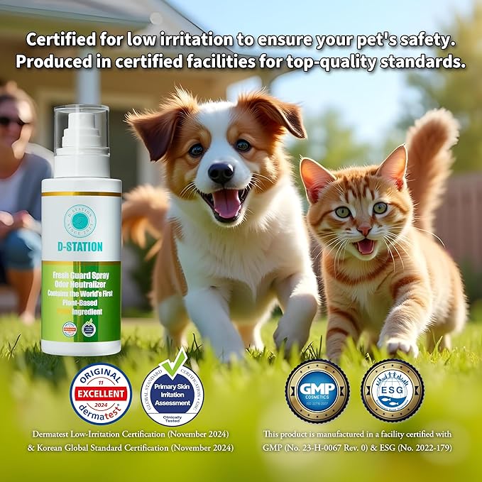 D-STATION PDRN Fresh Guard Spray Odor Neutralizer - Anti-Static, Deodorizing, Enhances Hydration, Itch Relief, Skin and Coat Nourishment, Low-Irritation, Suitable for Dogs and Cats. 6.76 Oz