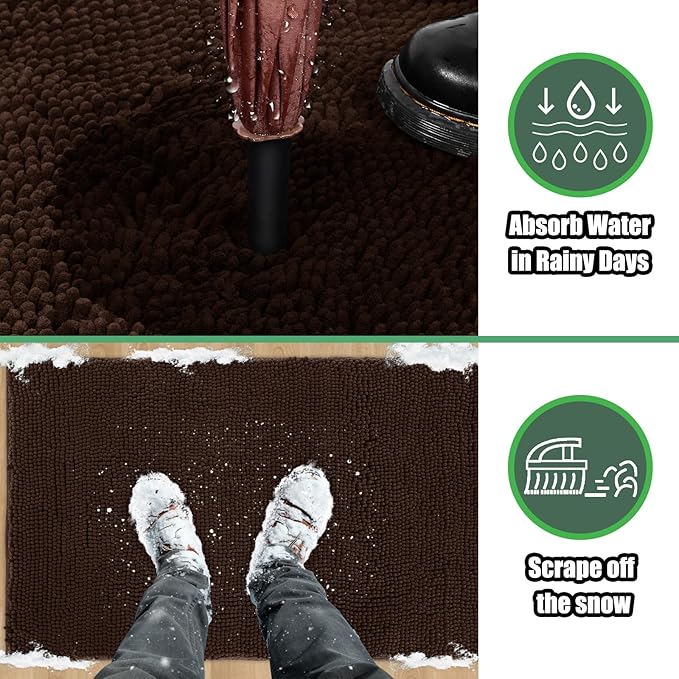 IM HOME Chenille Absorbent Outdoor Doormat 36" x 24", Washable Muddy Door Mats for Dog Non Slip Indoor Doormat Dog Mat for Muddy Paw Front Inside Doormats for Entryway Brown