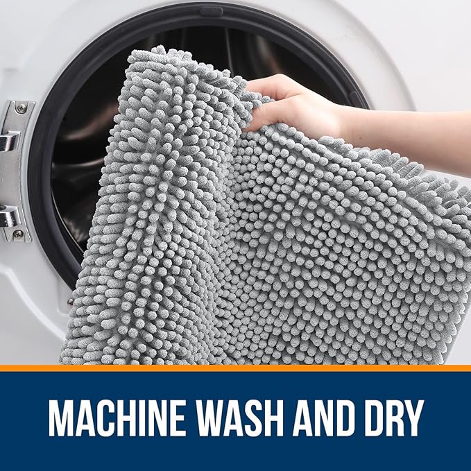OLANLY Bathroom Rugs 59x20, Extra Soft Absorbent Chenille Bath Rugs, Rubber Backing Quick Dry, Machine Washable Bath Mats for Bathroom Floor, Tub and Shower, Home Decor Accessories, Light Grey