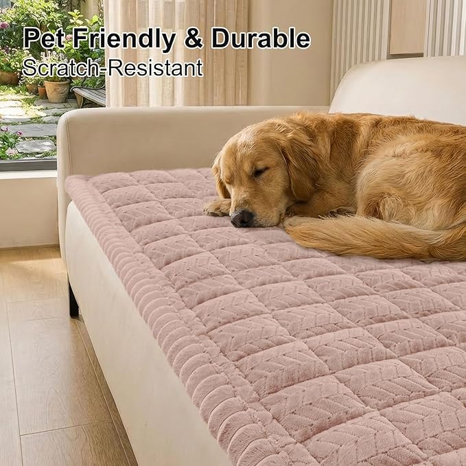 Smiry Non Slip Couch Covers for Dogs, Fuzzy Pet Couch Covers for 2 Cushion Sofa Pet Friendly, Soft Sofa Loveseat Slipcovers Cushion Furniture Protector Washable (Dusty Pink, 27.6" x 47")