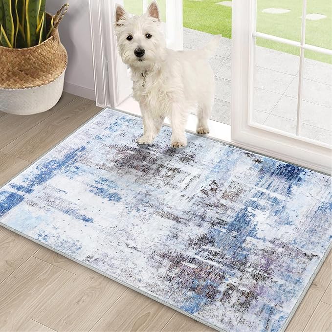 COMSLE Door Mat, Front Door Mat Indoor for Entrance Faux Wool Absorbent Non Slip Modern Throw Rug for Entryway Hallway Muddy Paws - Pet Friendly, 24x36 Inches,Sierra Blue Machine Washable