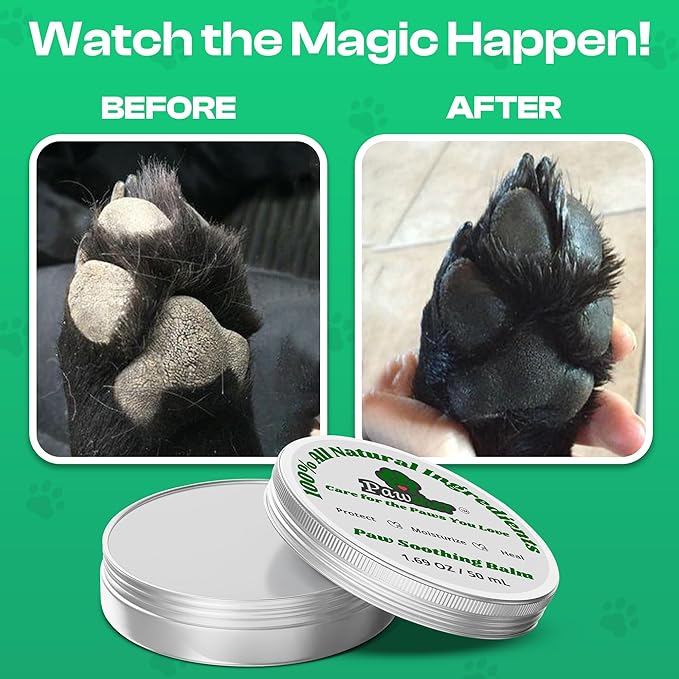 Dog Paw Balm - All Weather Paw Balm Dogs Lick Safe - Natural Argan Grape Seed Olive Oil - Protects Moisturizes Heals Dry Cracked Paws Nose Elbow - 1.69 oz