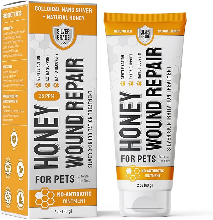 Cat Wound Care Gel for Scratches, Bites, & Irritations – Hot Spot Treatment for Cats & Kittens – Honey Wound Repair Ointment in Gel Form with Colloidal Silver & Honey for Topical Use – 2 Oz Tube