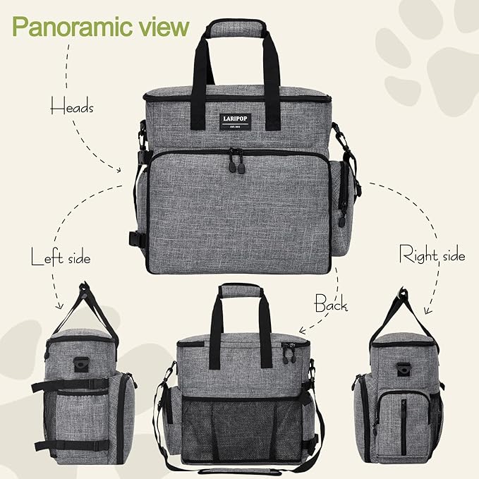LARIPOP Dog Travel Bag,Weekend Pet Travel Bag Set,Airline Approved Tote,Multi-Function Dog Bags for Traveling,Include 2 Collapsible Bowls,2 Food Storage Containers,1 Feeding Mat,Gray