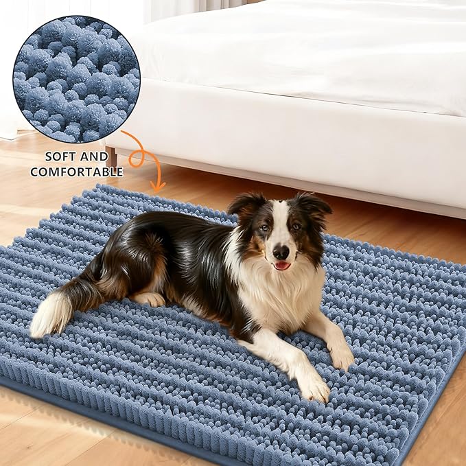 Smiry Dog Door Mat for Muddy Paws 40x32, Extra Soft Absorbent Chenille Doormat, Trap Moisture and Dirt, Non-Slip Machine Washable Front Door Mat for Indoor Entrance Inside Floor, Airy Blue