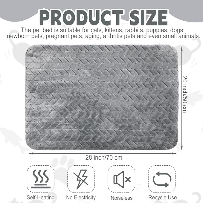Drydiet 4 Pack Self Heating Cat Pad Self Warming Cat Bed Non Slip Warm Dog Pad Mat Washable Pet Kennel Crate Bed Mat for Indoor Outdoor Pets (Gray,20 x 28 Inch)