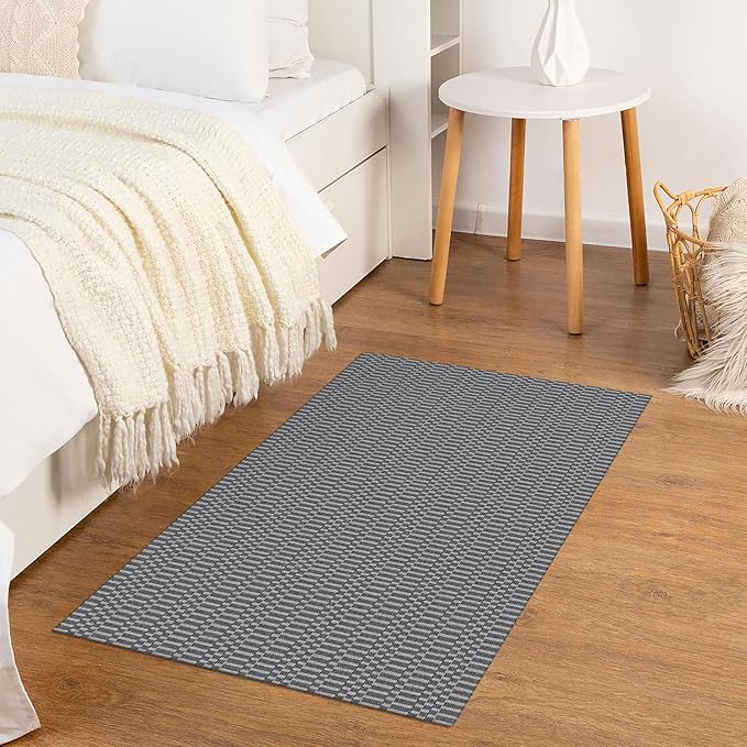 KOZYFLY Washable Area Rug 2x3 Ft Small Entryway Rug Indoor Door Mat Throw Rugs with Rubber Backing, Braided Cotton Floor Carpet for Front Entrance Bathroom Kitchen Foyer, Grey/Charcoal Grey