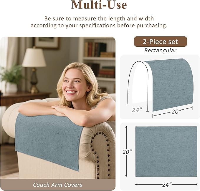 SPWIY Couch Arm Covers Linen Chair Arm Covers Set of 2 Stain Resistant & Anti-Scratch Furniture Protector for Sofa Washable Recliner Armrest Cover for Pets，20" W x 24" L, Dark Blue