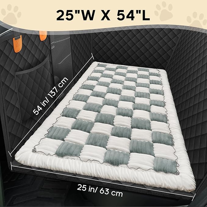 Npetrsnug Backseat Pet Bed Mat, Non-Slip Plaid Dog Bed for Car Back Seat, Flannel Backseat Dog Bed, Fit for Backseat Extenders and Trucks SUVs (Bluegrey&White, 24.8x54 inch)