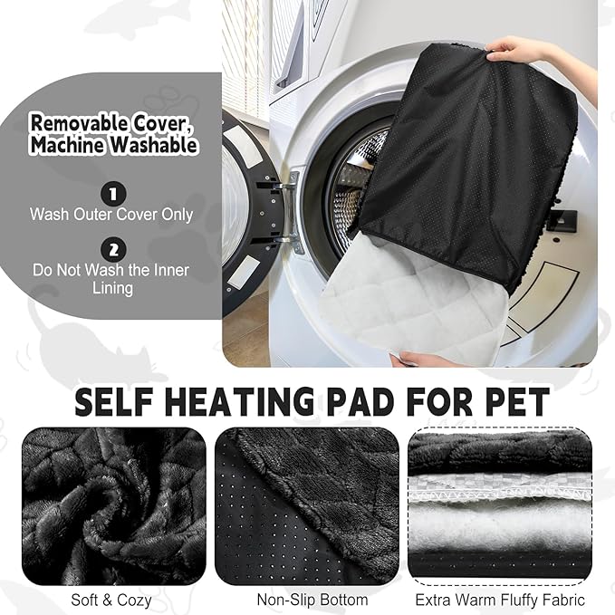 Drydiet 4 Pack Self Heating Cat Pad 16 x 20 Inch Self Warming Cat Bed Non Slip Warm Dog Pad Mat Washable Pet Kennel Crate Bed Mat for Indoor Outdoor Pets(Black,20 x 28 Inch)