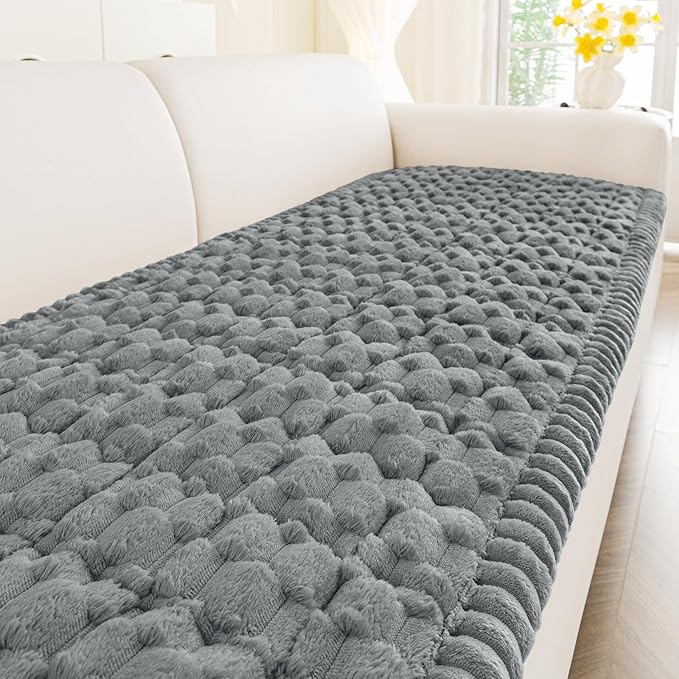 Smiry Pet Couch Cover for 3 Cushion Sofa, Non-Slip Fuzzy Couch Cover for Dogs Washable, Thick Soft Sofa Slipcovers Cushion Protector Pet Friendly (Grey, 27.6" x 59")