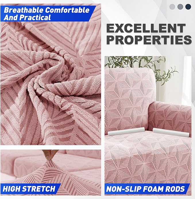 YEMYHOM 1 Piece Stretch Chair Sofa Slipcovers Couch Covers for 1 Seat, Jacquard Armchair Covers with Non-Slip Elastic Bottom, Thickened Furniture Protector for Dogs Pets kids (Small, Pink）