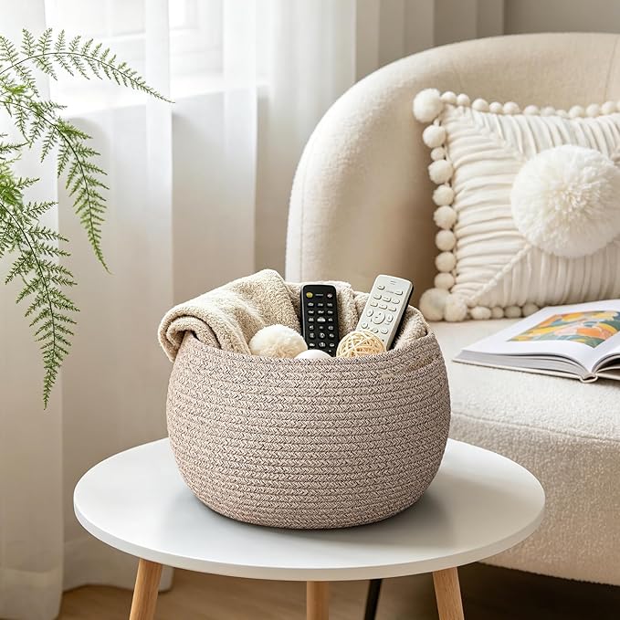 Goodpick Baby Basket for Nursery, Woven Basket for Home Décor, Round Wicker Baskets for Toy Storage, Diaper Caddy Organizer for Nursery Playroom, Jute, 10"D x 8.3"H