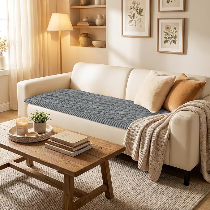 Smiry Pet Couch Cover for 3 Cushion Sofa, Non-Slip Fuzzy Couch Cover for Dogs Washable, Thick Soft Sofa Slipcovers Cushion Protector Pet Friendly (Grey, 27.6" x 47")