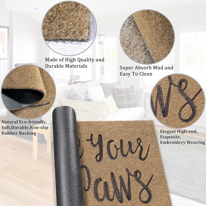 AAZZKANG Brown Door Mats for Home Entrance Outdoor Indoor Funny Wipe Your Paws Mat Easy to Clean Welcome Front Door Mat with Non Slip Rubber Backing