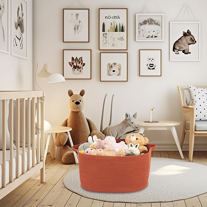 Large Rectangle Blankets Basket Living Room 22"x17"x12" Woven Cotton Rope Storage Baskets for Nursery Toy Baskets for Kids and Dogs Wicker Laundry Basket Bin for Clothes Towels rustic