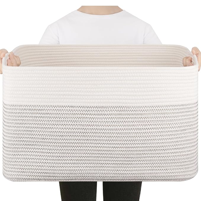 SIXDOVE 75L Large Blanket Basket, Cotton Rope Woven Storage Basket for Living Room, Toy Bin for Kids, Bedroom, Nursery, Baby Room Decorative Organizer, 22''×17''×12'', Black & White