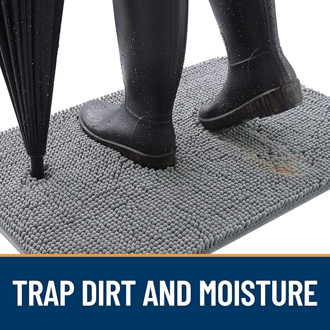 OLANLY Dog Door Mat Set 2-Piece 24x16, Absorbs Moisture and Dirt, Absorbent Non-Slip Washable Doormat, Quick Dry Chenille Mud Mat for Dogs, Entry Indoor Entryway Carpet for Inside Floor, Grey