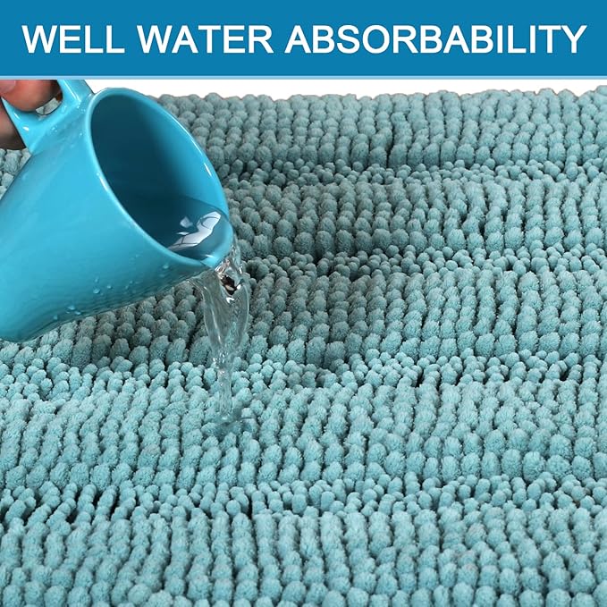 H.VERSAILTEX Bathroom Rugs Bath Rug Set 2 Piece Bathroom Contour Rug Toilet Mat Sets Non Slip Contour Bath Rug Ultra Thick Water Absorbent Striped Bath Mats(47" x 17" Plus 20" x 20" U, Aqua Haze)