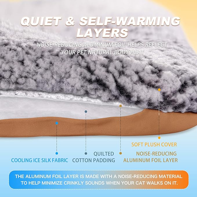 Dog Cooling Mat, Self Warming Cat Bed, Reversible Warm & Cooling Cat Bed, Winter Warm Cat Pad & Summer Cooling Cat Mat for Kittens & Small Dogs, Perfect for Crates, Beds & Sofas, Dark Brown, 18" x 24"