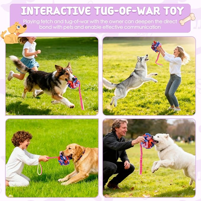 KrauzPet Snuffle Ball with Bungee Tug, Tug of War Rope Toys for Small Medium Dogs, Interactive Dog Toys Puppy Training Pull Toy for Exercise & Interactive Play Games (Pink)