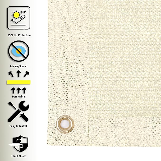 SUNNY GUARD Shade Cloth Custom Size 3x23 FT Sun Shade Screen Fabric Shade Cover Tarp with Grommets for Pergola Backyard Garden, Butter Cream(We Customized)