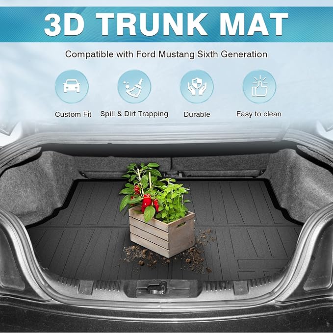 Mixsuper Cargo Liner for 2015-2025 Ford Mustang Coupe (Fits Models Without Subwoofer in Cargo Area) All Weather Trunk Liner Rear Cargo Mat for Mustang Accessories (Not Fit Mach-E)