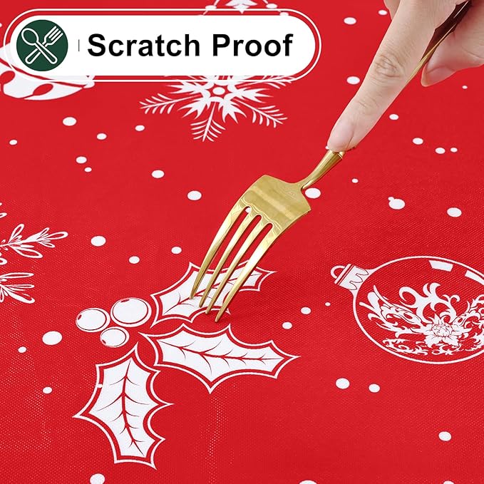 misaya Rectangle Waterproof Vinyl Table Cloth, Wipeable Tablecloth with Flannel Backing, Plastic Table Cover for Dinner, Christmas Party (Bells, 52" x 70")