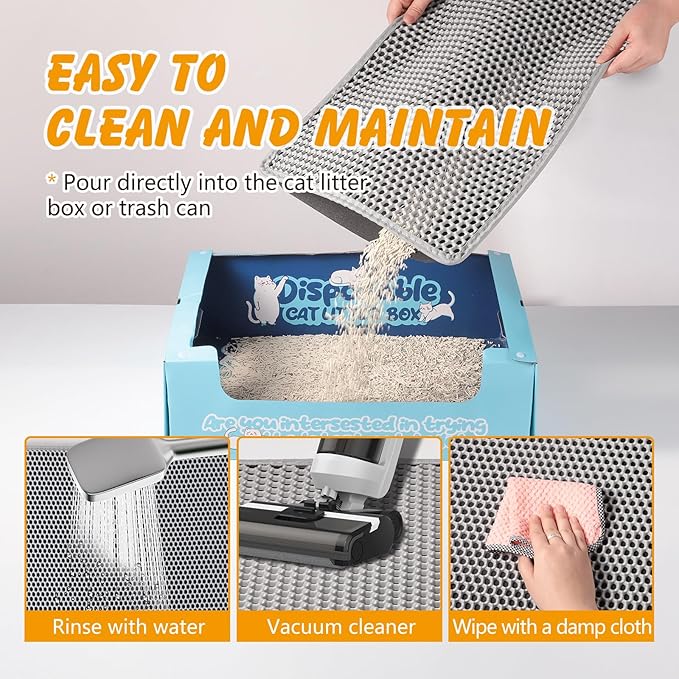 ondware Cat Litter Mat, 30x24 Inch Double Layer Litters Box Mat, Waterproof Cat Mat for Litter Box(Gray)