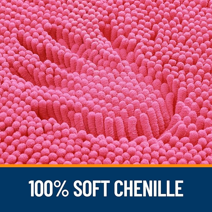 OLANLY Bathroom Rugs 24x16, Extra Soft Absorbent Chenille Bath Rugs, Rubber Backing Quick Dry, Machine Washable Bath Mats for Bathroom Floor, Tub and Shower, Home Decor Accessories, Hot Pink
