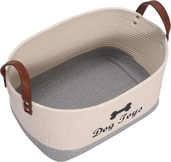 Large Cotton Dog Toy Basket Storage - 16.5"x10.6"x7.5" Puppy Bin - Perfect for Organizing Pet Toys, Blankets, Leashes & More