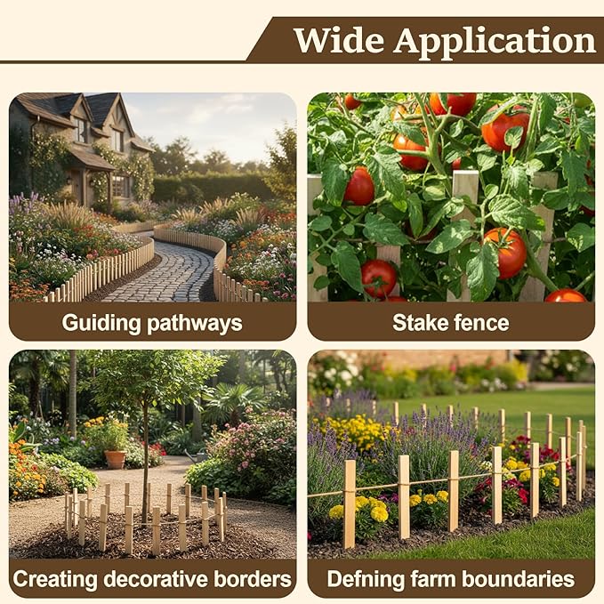 24 Pcs 11.4 Inch Wooden Garden Stakes with 65 Feet Jute Twine, Survey Grading Stakes, Plant Support Stake, Sign Posts for Silt Fence Yard Farm Boundaries Baselines, Garden Decoration