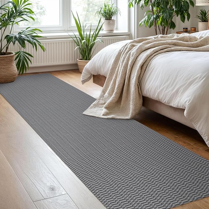 KOZYFLY Washable Runner Rug 2x8 Ft Runners for Hallways Non Slip Kitchen Runner Rugs Braided Cotton Entryway Runner Indoor, Carpet Runners for Hallway Entryway Bedroom, Grey/Charcoal Grey