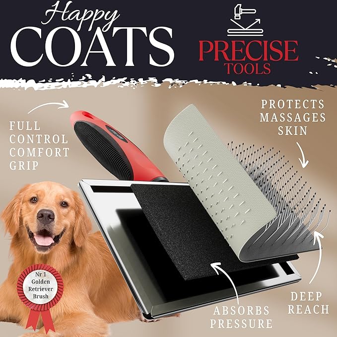 Bixy Pixy Dog Slicker Brush - Large - Protective Ball Tipped Pins Massages Pet Skin - Professional Groomer Dog Brush for Goldendoodle - Golden Retriever Brush (Large Size)