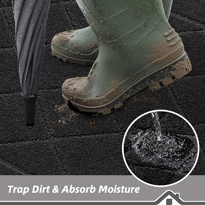 BEQHAUSE Dirt Trapper Door Mat 36" x 60", Doormat Non-Slip Entryway Rugs Washable, Dog Door Mat Stain Resistant and Absorbent Welcome Floor Mat for Front Back Door, Mud Wet Shoes & Paws, Black