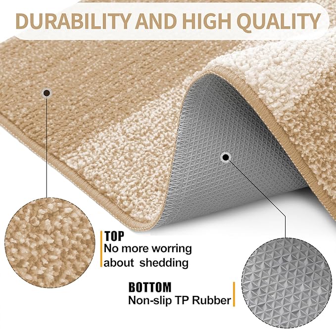 Kitinjoy Indoor Outdoor Door Mat, 47x20 Non-Slip Absorbent Dirt Trapper, Low-Profile Washable Inside Entrance Front Floor Mat, Sturdy Soft Entry Doormats for Entryway, Beige