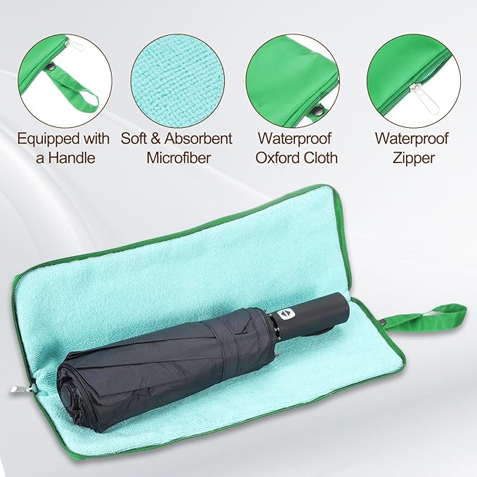 uxcell Wet Umbrellas Bag, 11 x 5 Inch Waterproof Oxford Cloth Reversible Umbrellas Sleeve Cover Portable Waterproof Case for Wet Travel Folding Umbrellas Travel Home Outdoor, Green