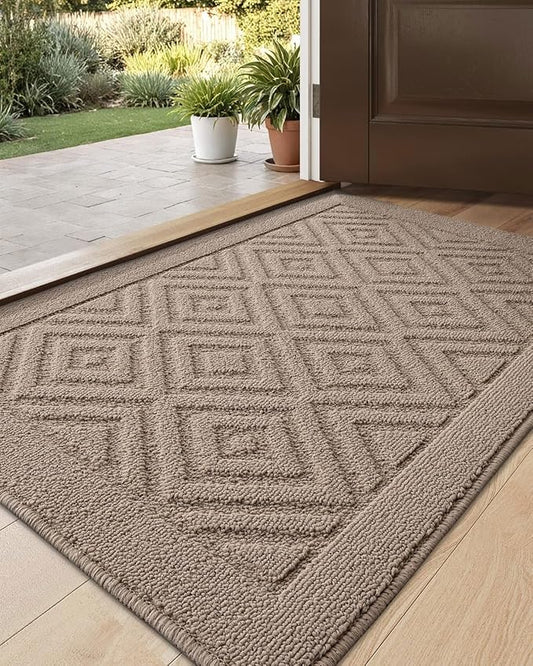 DEXI Front Door Mat for Entryway, 24x36 Washable Entry Rugs with Non Slip Backing, Low Profile Absorbent Welcome Floor Doormat for Inside Home, Entrance, Beige