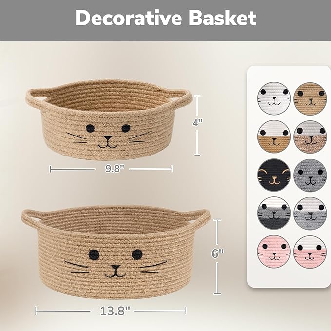 Cat Toy Basket, 13.8" x 6" Black Woven Basket for Gifts, Decorative Storage Basket for Nursery Living Room, Pet Dog Toy Storage