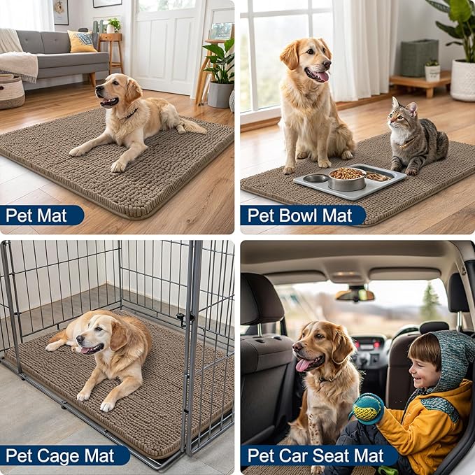 Smiry Dog Door Mat for Muddy Paws 40x24, Absorbs Moisture and Dirt Doormat, Non-Slip Washable Quick Dry Chenille Front Door Mat Indoor Entrance, Entryway Carpet for Inside Floor, Camel