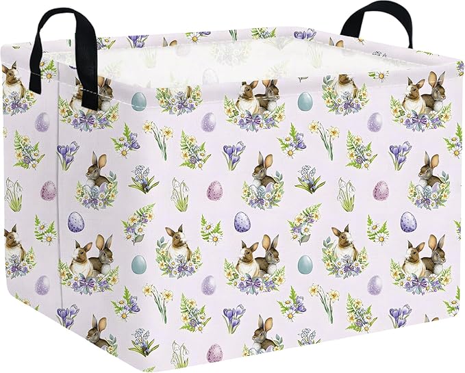 FXOCSHE Rectangular Cute Easter basket,Easter basket empty,Storage Basket for baby Bedroom,Toy Gift Organizerm,Kids Storage Bin,Gift baskets,Easters Home Decor(Purple Easter egg)