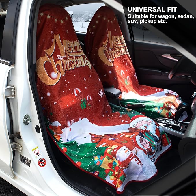 Waterproof Sweating Car Seat Cover for Post Gym Workout, Running, Swimming, Beach and Hiking, Universal Fit Non-Slip Bucket Seat Protector for Cars SUV Trucks, Machine Washable (1pcs-Xmas)