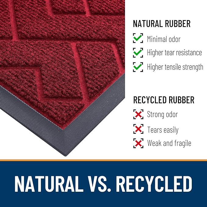 OLANLY Front Door Mat Indoor Outdoor Entrance, Waterproof All-Season, All-Weather Doormat, Sturdy Natural Rubber, Low Profile, Easy Clean Patio Porch Entryway Mat, Herringbone Brick (Wine Red, 35x23)