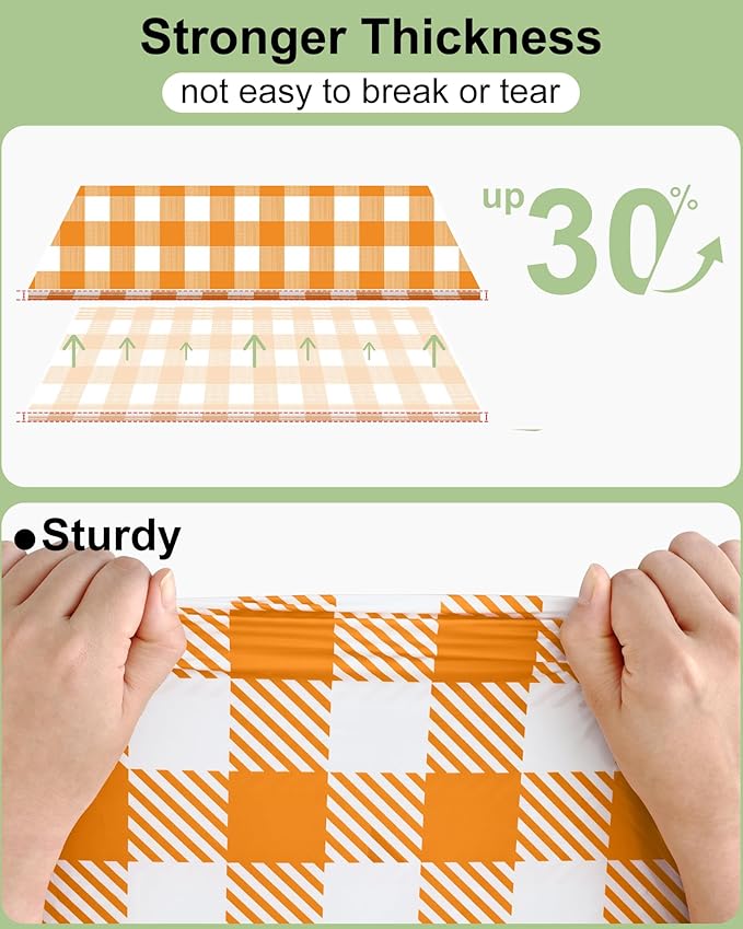Smiry 12 Packs Buffalo Disposable Table Cloth, 54 x 108 Inch Waterproof Plastic Tablecloth, Rectangle Harvest Pumpkin Orange Checkered Table Covers for Picnic, Thanksgiving, Birthday, Party