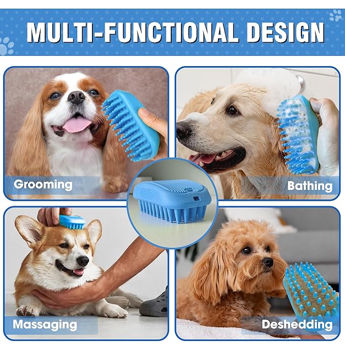 Dog Shampoo Brush & Dog Shower Brush, Upgraded Pet Grooming Bath Brush with Soft Silicone Bristles, Adjustable Handle Massage Comb for Long & Short Hair Dogs and Cats