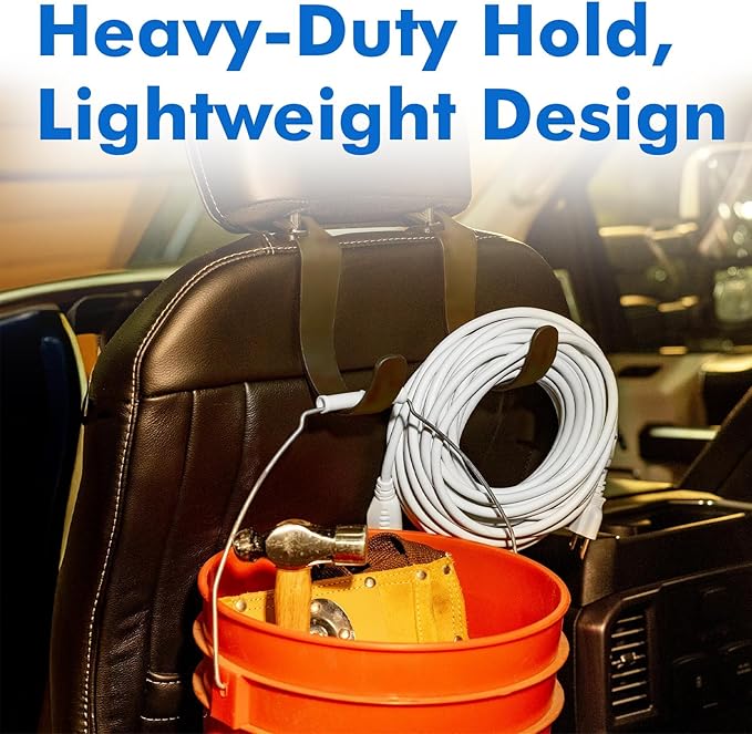 XL Headrest Hooks for Car, Heavy-Duty Car Seat Hooks for Backseat Purses, Bags & Groceries, Universal Headrest Organizer, Hard Hat Hanger for Truck, 4Pack