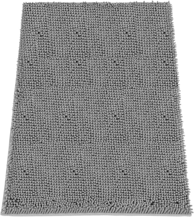 Absorbent Dog Door Mat for Muddy Paws, 48" x 30" Chenille Indoor Mats for Entryway, Trap Dirt Front Door Mat Indoor Entrance Washable Non Slip Soft Light Grey