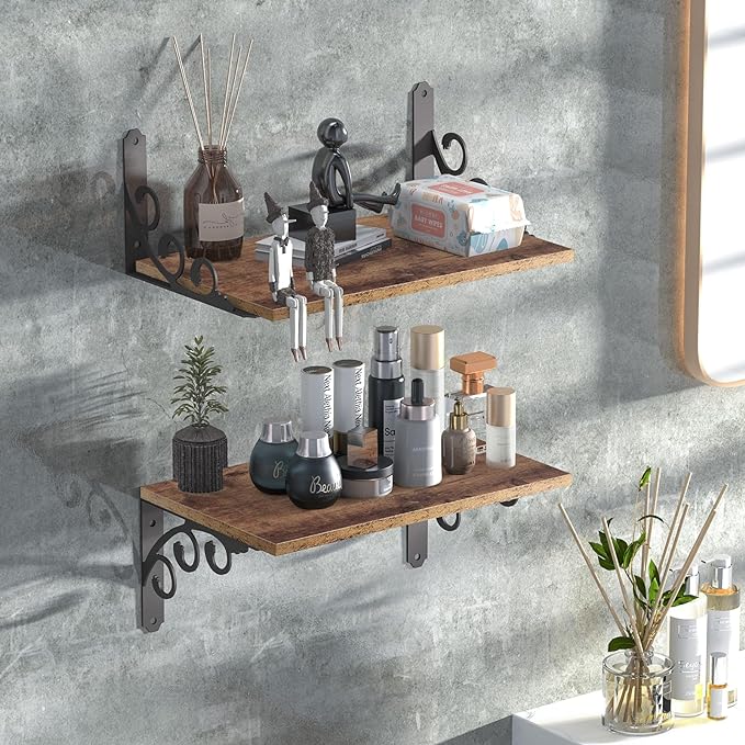 L Shelf Brackets for 5.5" 6" 7" Board, Floating Shelf Bracket Heavy Duty Metal Shelving Brackets for Shelves, Decorative Iron Rustic Wall Brackets for DIY Floating Shelf, 6 Pack Black