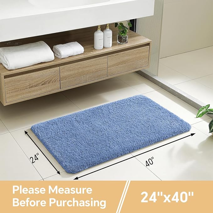 Blue Bathroom Rugs 24"x40" – Large Plush Microfiber Bath Mat, Soft Non Slip Floor Mat, Absorbent and Washable Rug – Perfect for Bathroom or Bedroom Use