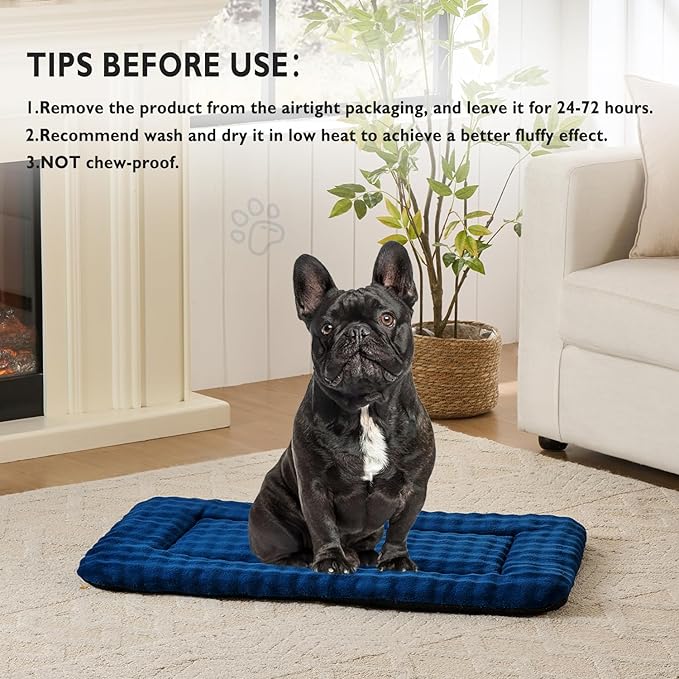 Dog Bed Mat Crate Pad for Medium Dogs, Washable Soft Pet Sleeping Mat Kennel Pad with 3D Bubble Pattern, Navy Blue, 30"x 19"